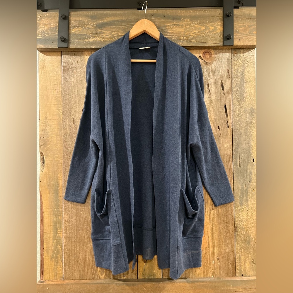 PACT Organic Cotton Navy Airplane Wrap Cardigan XS